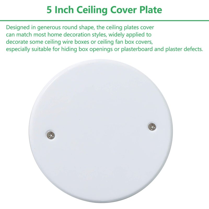 Bueyfolt 5 Inch White Metal Ceiling Blank-Up Cover, Cover Plate For 4 Inch Round/Octagon Box Openings On Ceilings Or Walls, Holes Are Spaced 3.5 Inches, Mounting Screws Included (4 Pack) - Image 4